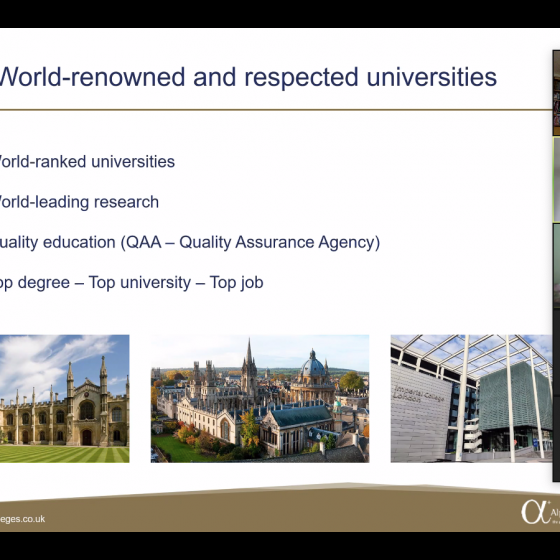Slajd prezentacji nt. Londynu i rankingu uniwersytetów