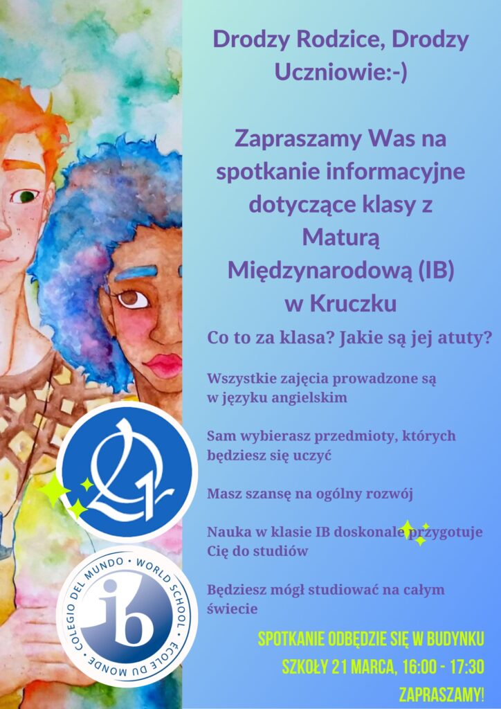 Plakat na Dzień Otwarty klasy z maturą międzynarodową